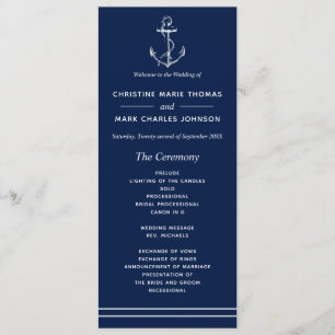 Navy Nautical White Anchor Wedding Programme