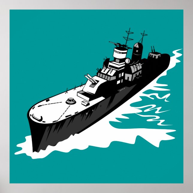 navy naval warship battleship with big guns poster (Front)