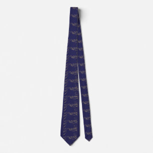 Navy Neck Tie with Elegant Gold Abstract Lines