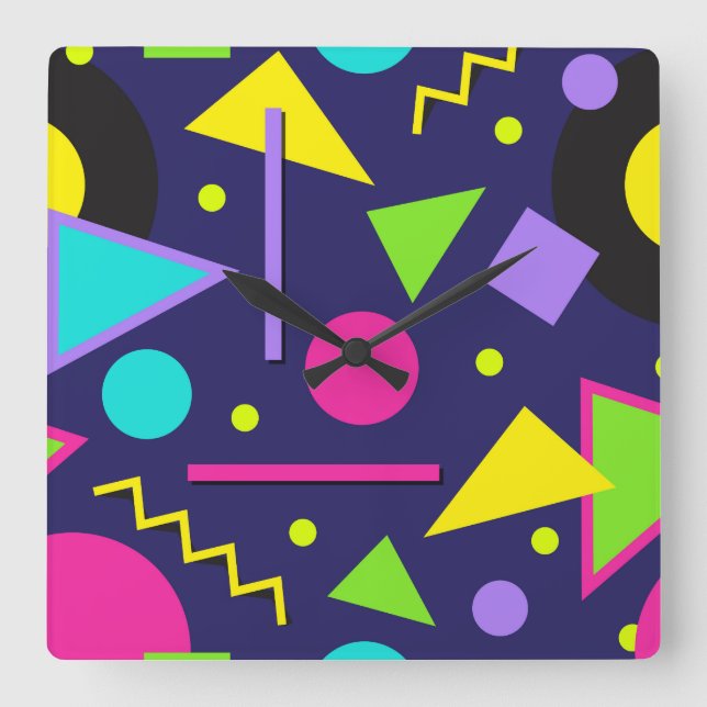 Navy Neon Abstract Square Wall Clock (Front)