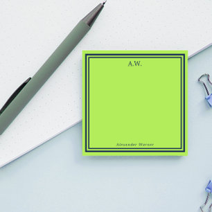 Navy & Neon Green Monogrammed Post-it Notes