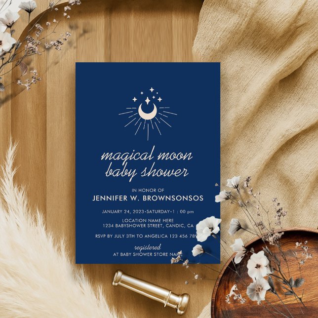Navy Neutral Summer Fall Celestial Moon Stars Invitation (Creator Uploaded)
