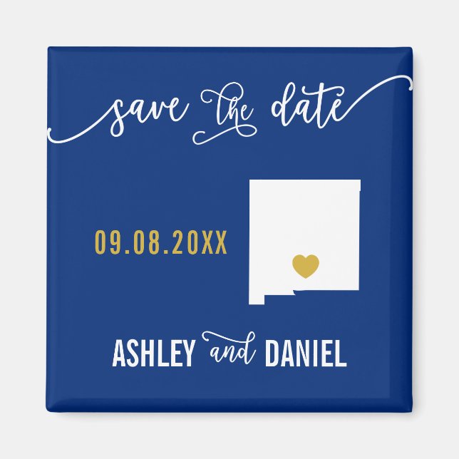 Navy New Mexico Wedding Save the Date Map Magnet (Front)