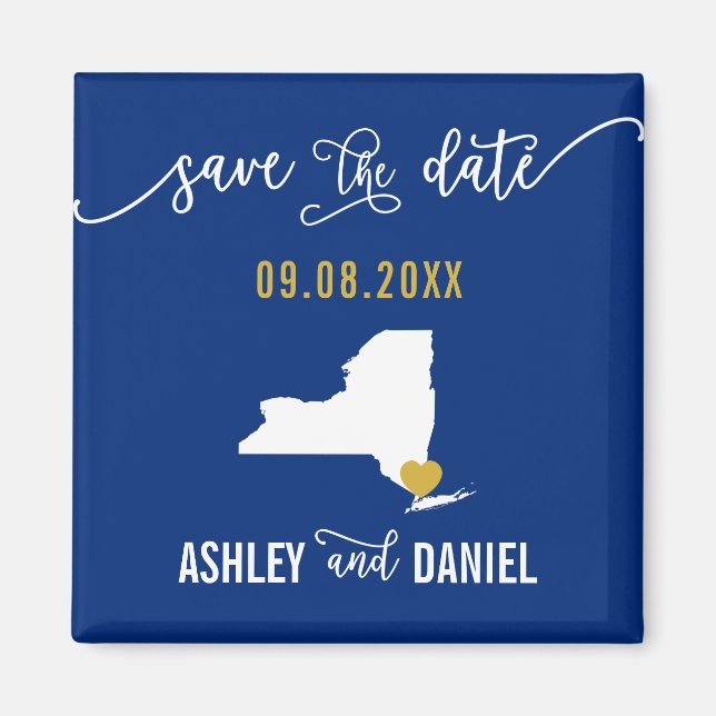 Navy New York Wedding Save the Date Map Magnet (Front)