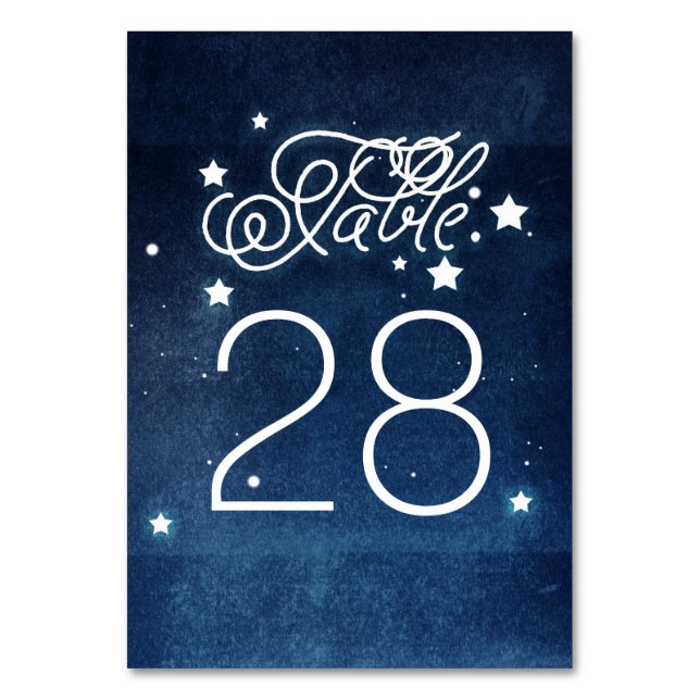 Navy Night Stars Wedding Table Number (Front)