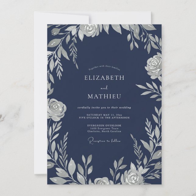 Navy Noble Winter Wedding Invitation (Front)