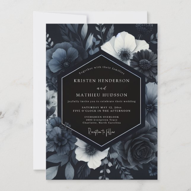 Navy Nocturne Floral Opulent Wedding Invitation (Front)