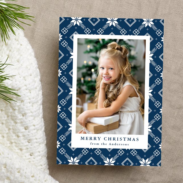 Navy Nordic Snowflake Pattern Photo Holiday Card (Creator Uploaded)