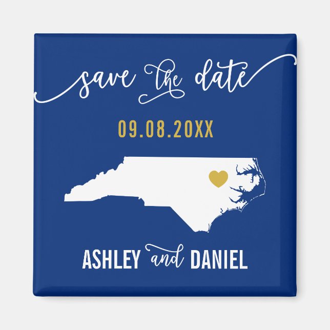 Navy North Carolina Wedding Save the Date Map Magnet (Front)