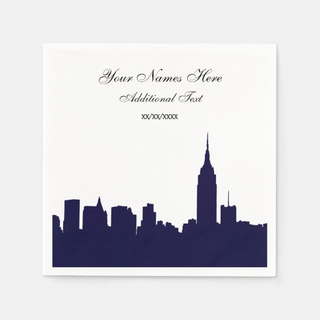 Navy NYC Skyline Silhouette, ESB Napkin (Front)