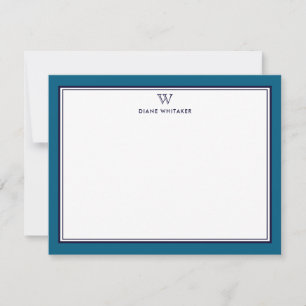 NAVY & OCEAN BLUE Classic Monogram Double Frame Card