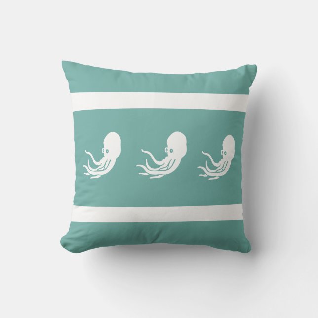 navy octopus / squid on  white  PILLOW coastal (Front)