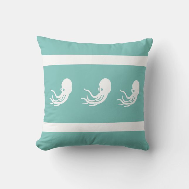 navy octopus / squid on  white  PILLOW coastal (Front)