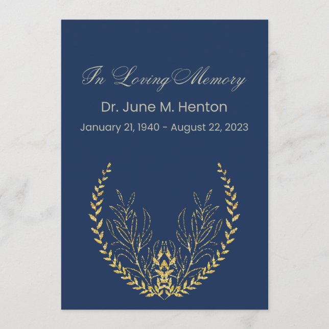 Navy Olive Leaf 3 Funeral Memorial Program Programme (Front)