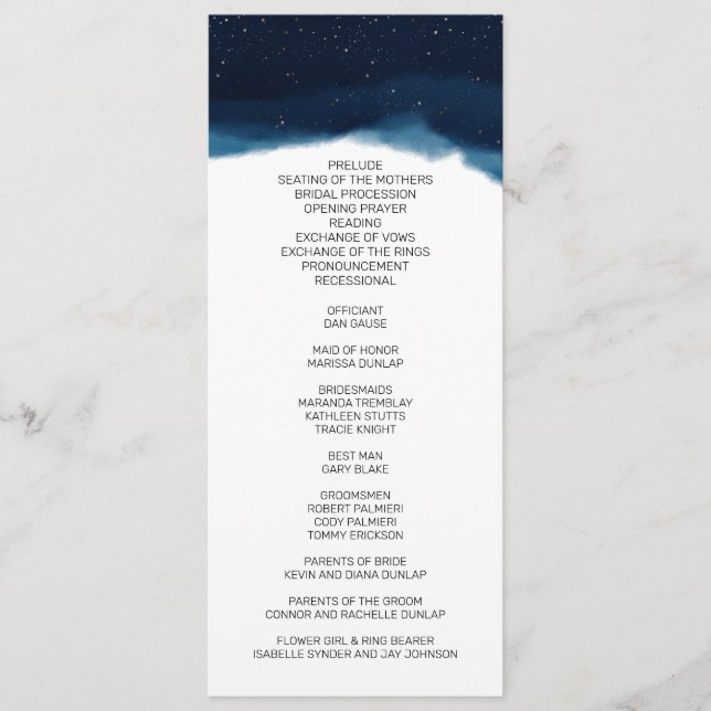Navy Ombre Sky with Bronze Stars Wedding Programme (Front)