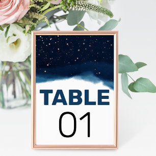 Navy Ombre Sky with Bronze Stars Wedding Table Number