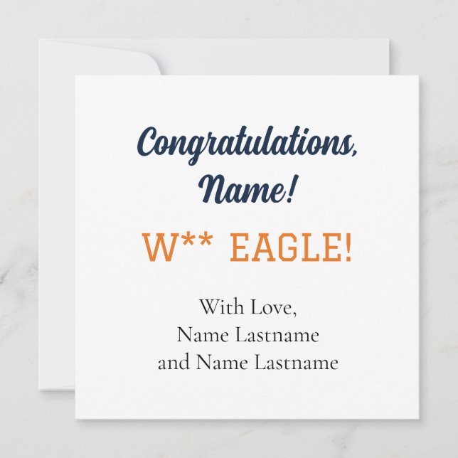 NAVY, ORANGE Auburn,Alabama Personalised Gift Card (Front)