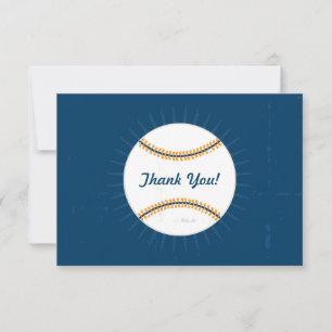 Navy Orange Baseball Birthday Thank You Card