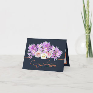 Navy Orange Bouquet Rose & Crocus Congratulations Card