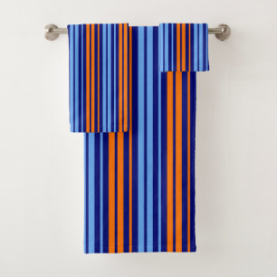 Navy Orange Cyan Vertical Stripes Design Bath Towel Set