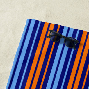 Navy Orange Cyan Vertical Stripes Design   Beach Towel