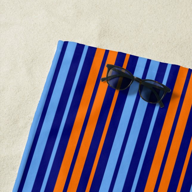 Navy Orange Cyan Vertical Stripes Design   Beach Towel (In Situ)