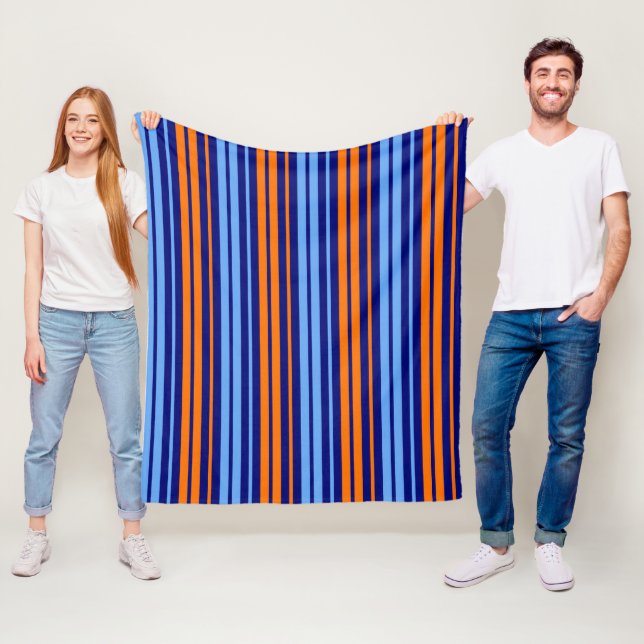 Navy Orange Cyan Vertical Stripes Design   Fleece Blanket (In Situ)