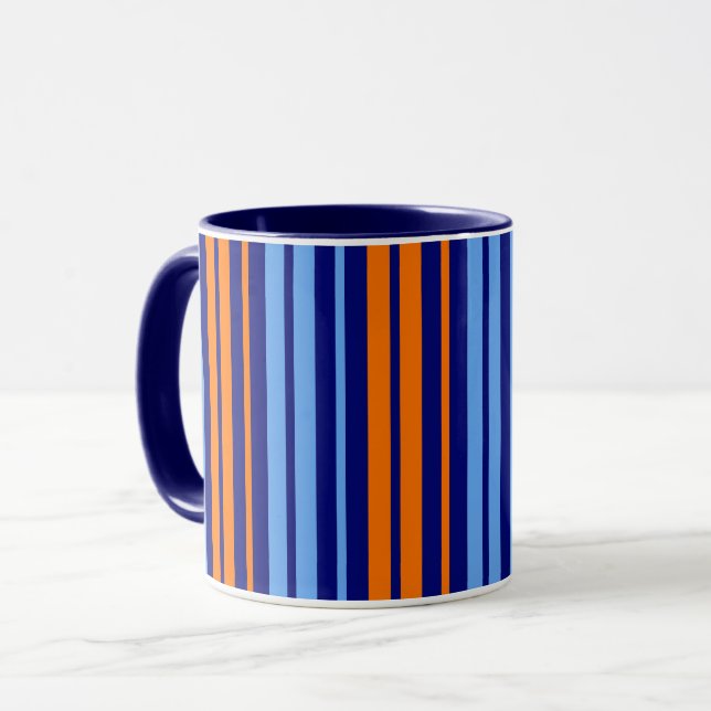 Navy Orange Cyan Vertical Stripes Design   Mug (Front Left)
