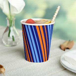 Navy Orange Cyan Vertical Stripes Design Paper Cups