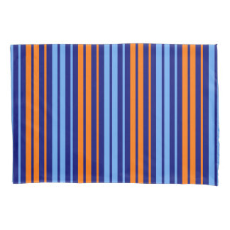 Navy Orange Cyan Vertical Stripes Design Pillowcase