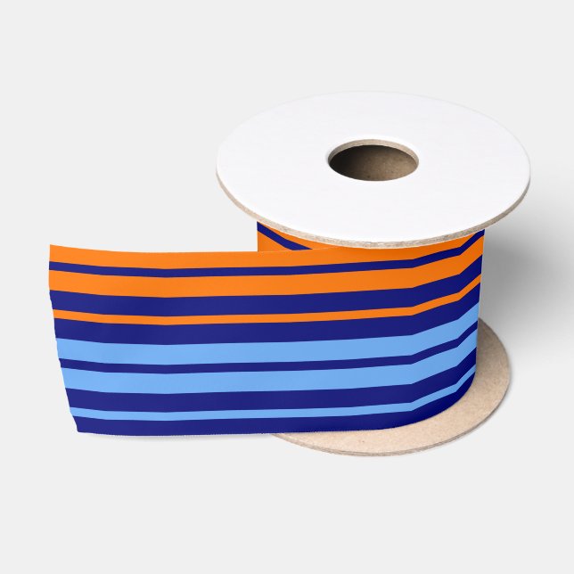 Navy Orange Cyan Vertical Stripes Design   Satin Ribbon (Spool)