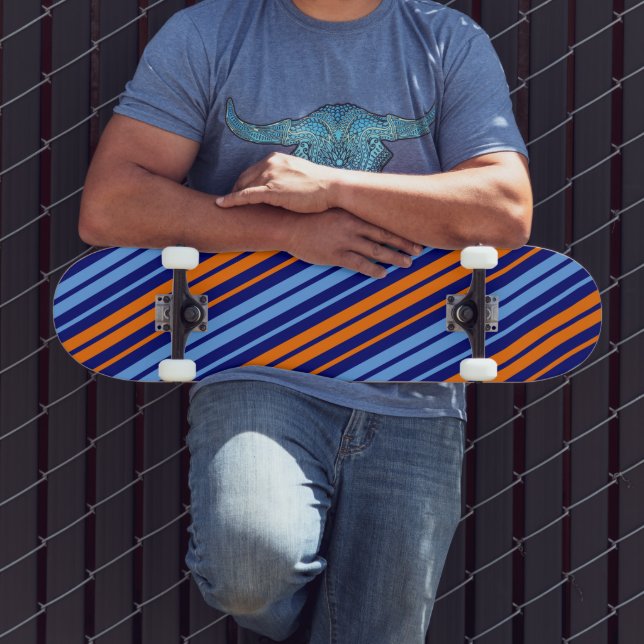 Navy Orange Cyan Vertical Stripes Design   Skateboard (Outdoor 3)