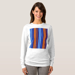 Navy Orange Cyan Vertical Stripes Design T-Shirt