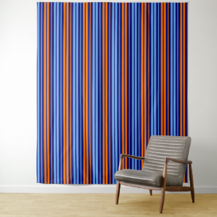 Navy Orange Cyan Vertical Stripes Design   Tapestry