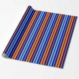 Navy Orange Cyan Vertical Stripes Design   Wrapping Paper
