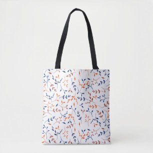 Navy Orange Ditsy Botanical Leaf Pattern Tote Bag