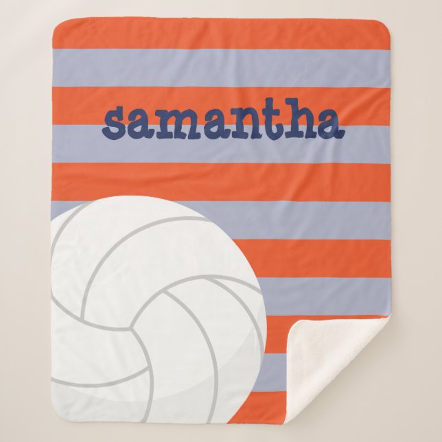Navy & Orange Giant Volleyball Striped Sherpa Blanket (Front)