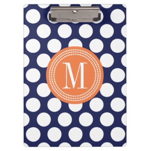 Navy & Orange Green Big Polka Dots Monogrammed Clipboard
