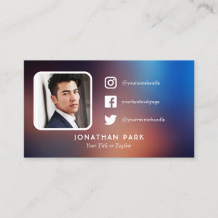 Navy & Orange Profile Photo Social Media Business Card
