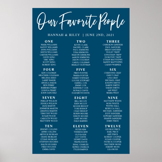 Navy Our Favourite People Wedding Seating Chart (Front)