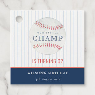 Navy Our Little Champ Baseball Any Age Birthday Favour Tags