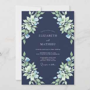 Navy Painted Petal Wedding Invitation