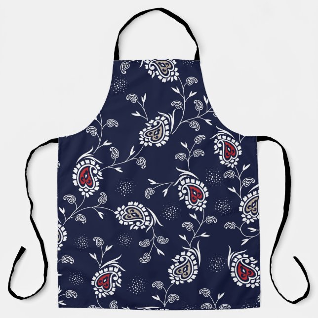 Navy Paisley: Elegant Pattern Design. Apron (Front)
