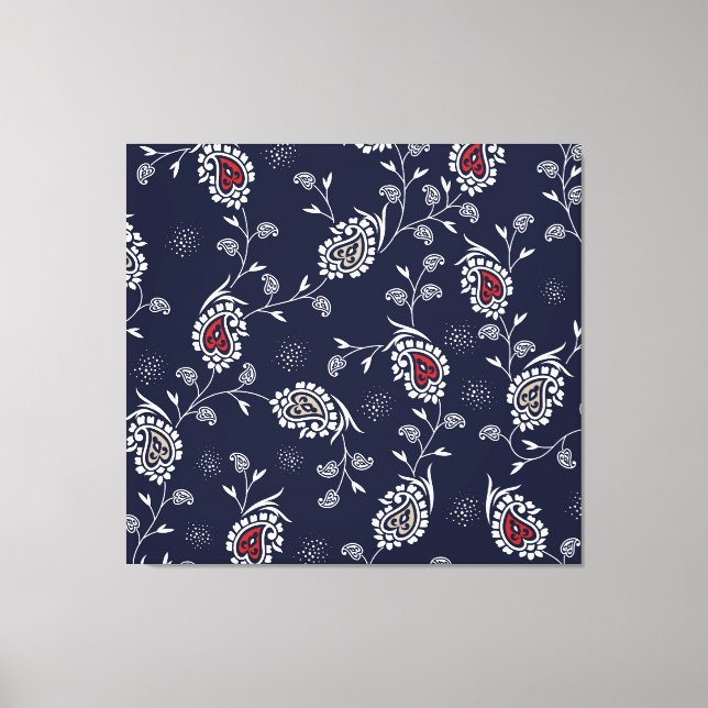 Navy Paisley: Elegant Pattern Design. Canvas Print (Front)