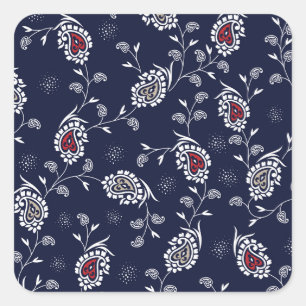 Navy Paisley: Elegant Pattern Design. Square Sticker