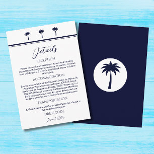 Navy Palm Tree Coastal Wedding Details Enclosure Card
