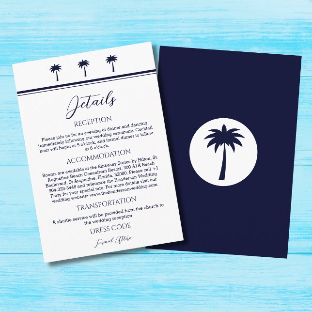 Navy Palm Tree Coastal Wedding Details  Enclosure Card (Creator Uploaded)
