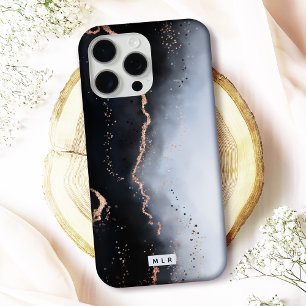 Navy & Pastel Blue Ombre Mist with Copper Monogram iPhone 16 Pro Case