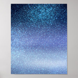Navy Pastel Blue Triple Glitter Ombre Gradient Poster