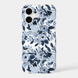 Navy Pastel Blue Watercolor Floral Pattern